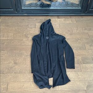 Men's Black Hooded Open-Front Cardigan Sweater